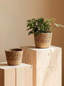 1 chậu trồng cây đan bằng cỏ biển tự nhiên phong cách Bắc Âu mới, chậu cây mây, giỏ hoa trang trí nhà cửa, chậu trồng cây đa năng trong vườn (Kích thước thực tế có thể thay đổi đôi chút) - Nhiều màu - Xem 2