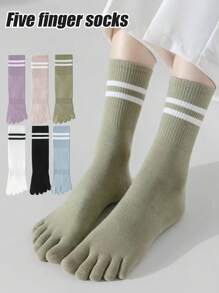 1/3/6 pares de calcetines de cinco dedos multicolor para mujer, calcetines a media pantorrilla, medias deportivas profesionales de 5 dedas, calcetines de yoga, simples y de moda para separator, adecuados para primavera, otoño e invierno