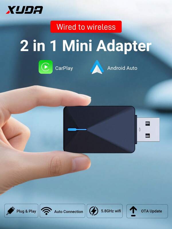 XUDA Adaptador inalámbrico 2 en 1 inalámbrico inalámbrico para coche original/auto Android 2.4~5.0 GHz con transmisión estable para 99% de vehículos XUDA 2025 NUEVO