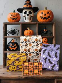 4/8pcs Halloween Decoration Gift Wrapping Paper, Happy Halloween Pumpkin Ghost Spider Bat Pattern Matte Wrapping Paper, Halloween Accessories, Trick Or Treat Decoration For Halloween, Craft Paper, Halloween Party Flower DIY Bouquets Waterproof Wrapping Paper, Florist Bouquet DIY Craft Wrap Paper, Book Leather, Halloween Supplies, Halloween Decor, Room Decor, Home Decor, Halloween Gifts, Halloween Favors Fall Decor Autumn Decor - Halloween-b - View 7
