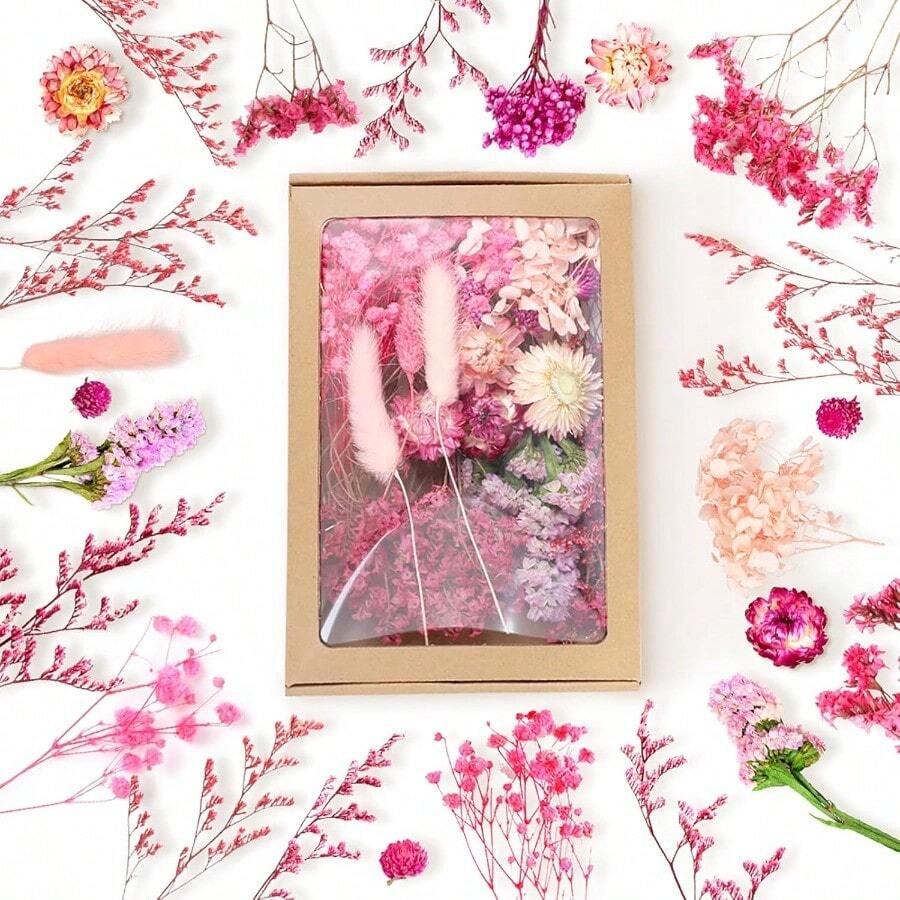 QY Real Dried Flowers Combo Pink Natural Dried Pressed Flowers For Crafts Hydrangeas Daisies Limonium Mini Dried Flowers With Stems For DIY Art Candles Resin Jewelry Pendant Crafts Making 8434 - 粉色 - 查看 1