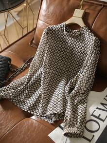 YUXIN Women's Vintage Plaid Chiffon Blouse, Stand Collar Lantern Sleeve, Casual/Light Business Wear, Breathable Fitted Fashionable Top, Spring/Summer - White - View 10