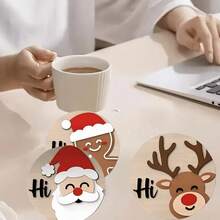Set de 4 posavasos de madera navideños - Resistentes al calor, lavables a mano, aptos para bebidas, café, oficina, cocina, decoración de escritorio, regalo navideño - Multicolor - Ver 2