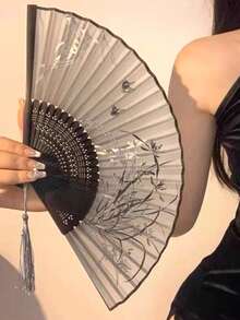 1 Peça Leque Dobrável Retrô, Leque de Mão de Bambu com Borla, Leque de Bambu, Leque Pintado, Leque de Mão Dobrável, Leque de Mão para Casamento, Leque Decorativo, Leque Dobrável Estilo Antigo, Leque Dobrável Estilo Chinês Moderno, Leque Dobrável Chinês Clássico e Elegante com Flor, Leque de Pintura a Tinta, Leque Dobrável para Casamento, Leque de Bambu Portátil, Leque Dobrável de Verão para Fotografia