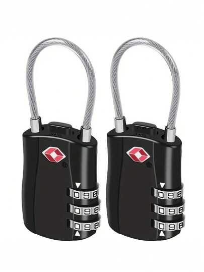 1/2 Packs TSA Approved Combination Padlocks - Heavy-Duty Zinc Alloy Body & Cut-Resistant Steel Cable, 3-Digit Combination Lock For Travel Luggage, Gym Lockers, Bike Locks (Black), Travel Security Accessories | Versatile Travel Lock | Combination Lock, Luggage Locktravel Essential Holiday Vacation