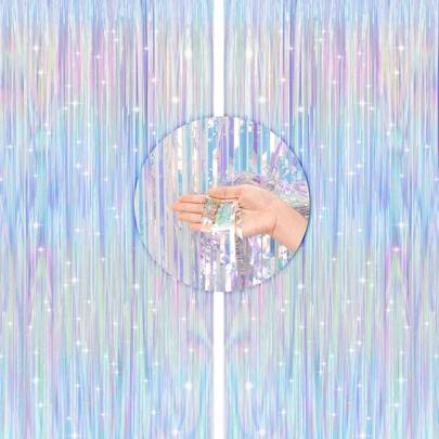 3개 레인보우 파티 스트리머 배경 네온 홀로그램 메탈릭 틴셀 프린지 커튼, 메탈릭 호일 사진 배경 커튼, 인어 유니콘 생일 파티, 성별 공개, 베이비 샤워, 독신 파티 장식에 적합