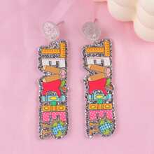 4/2pcs Colorful Pencil, Book Acrylic Stud Earrings, Cartoon Dangle Earrings, Suitable For Teacher's Day, Graduation, Back To School, Party, Street Style, Vacation, Daily Wear, Halloween, Christmas (No Card Included)