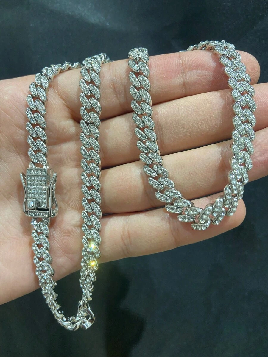 WHITE GOLD PLATED ICE STUDDED MEN'S CHAIN - 銀色 - 查看 1