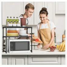 Estante para horno de microondas organizador de cocina soporte metálico estante multiusos almacenamiento electrodomésticos cocina maximizar espacio funcional resistente - Negro - Ver 3