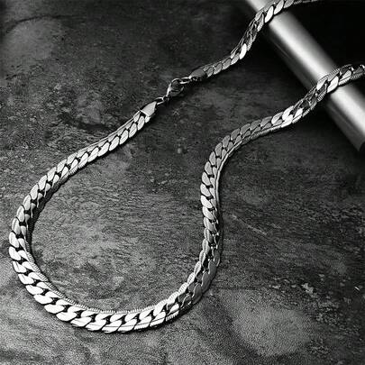 MONALLY 1pc Unisex Stainless Steel Hip Hop Style Silver Chain Necklace, Versatile For Father's Day, Birthday, Anniversary, And Daily Wear
