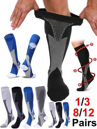 12 Pairs Men's Sports Compression Socks, Suitable For Cycling, Running, Hiking, Ball Sports And Other Outdoor Activities