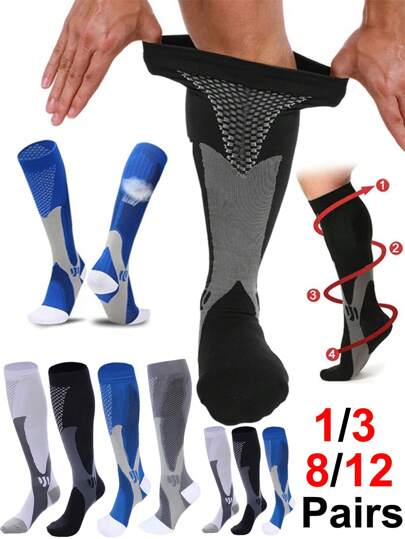 12Pairs Men's Sports Compression Socks Cycling Socks Running Compression Socks Outdoor Hiking Playing Ball Suitable For All Sports