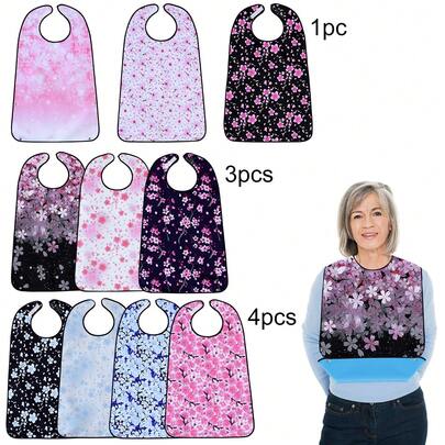 1 件、3 件、4 件老年人面包屑收集围兜，可调节按扣，可机洗，双层面料，防溅，衣物保护，优雅时尚，适合女士和男士用餐 - 29 英寸 X 19 英寸