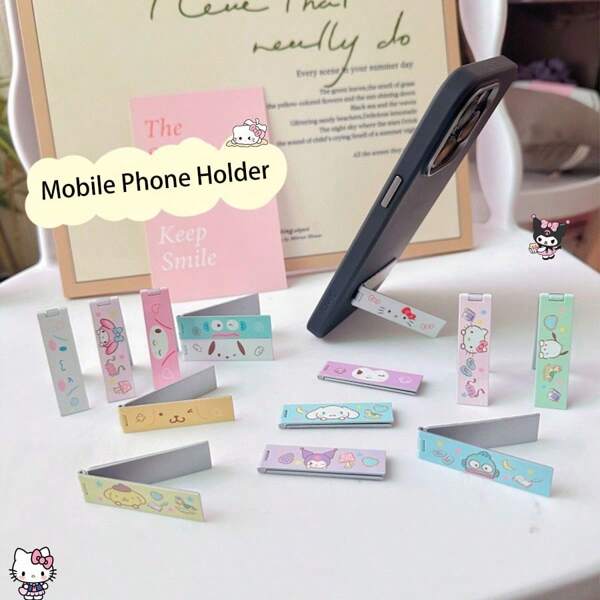 Sanrio 1 pieza Soporte para teléfono Hello Kitty, soporte de clip de palabra lindo de dibujos animados, soporte para teléfonos, portátil soporte portátil para escritorio para el teléfono