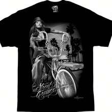 Street Cruiser  Lowrider Bike DGA D Gonzales Chicano Chola Art T ShirtComfortable Cotton Men's Round Neck Short Sleeves T-Shirt 180g Comfortable Cotton Round Neck Short Sleeves T-Shirt 220g - 黑色 - 查看 1