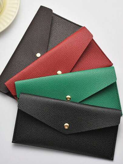 1pc Reusable Money Envelope Wallet, Minimalist Solid Color Long Wallet, Fashion Casual Wallet, Multi-Functional Card Holder Envelope Card Holder, Suitable For Both Men And Women (Button, Inner Color Randomly Assorted)