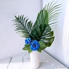 15/30 件人造玫瑰假花植物、花束、用于家居装饰、婚礼装饰、秋季装饰、花束 DIY、花环材料、糖果盒配件、秋季装饰、房间装饰、厨房配件、餐厅、卧室装饰、浴室配件、派对装饰、万圣节装饰、圣诞节装饰、新年装饰、新娘手捧花、校园装饰、户外花园配件（不含盒子）、含三片叶子 - 藍色 - 查看 10