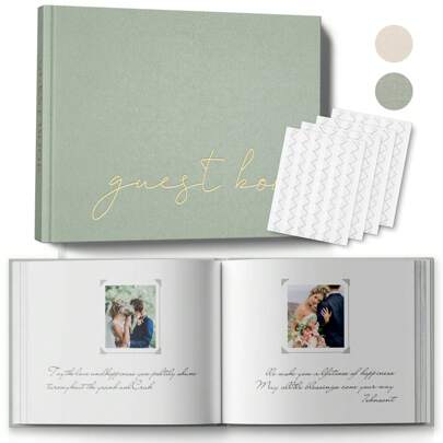 408-fotons gästbok - 25x20 cm personligt bröllopsfotoalbum med guldfoliering, lämplig för bröllop, babyshower-evenemang