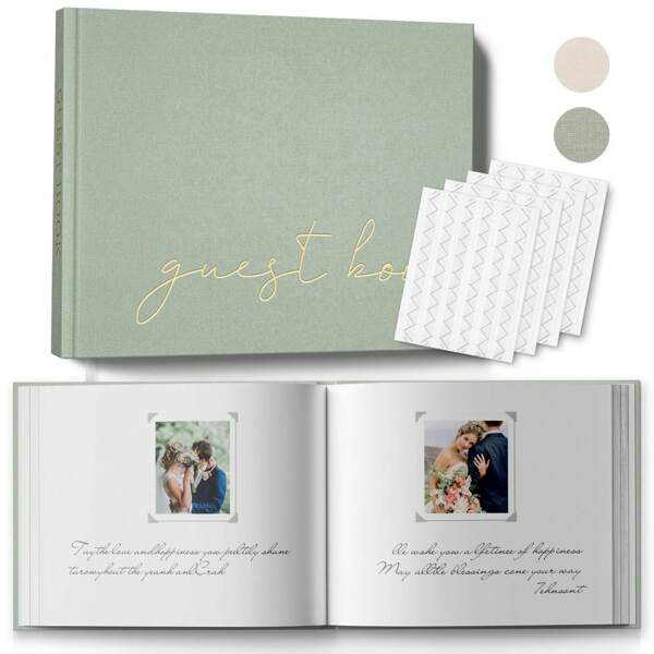 408 Foto Gästebuch - 10"X8" personalisiertes Hochzeits-Fotoalbum-Gästebuch mit Goldfolie, geeignet für Hochzeiten, Baby-Shower-Veranstaltungen
