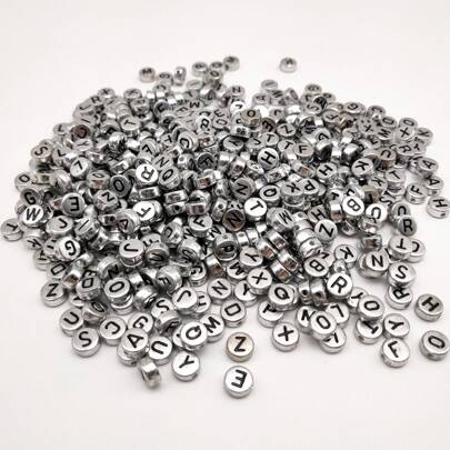 200pcs Silver-Color Letter Beads DIY Necklace, Bracelet, Earring Craft Kit