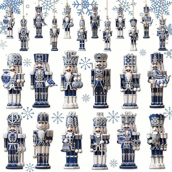 6pcs/12pcs/24pcsset Of Classic Blue And White Porcelain Walnut Clip Ornaments, Simple Wooden Christmas Tree Ornaments, Multifunctional Holiday Decorations, Suitable For Living Rooms, Bedrooms, And Multi Room Use - Wooden Materials Are Very Suitable For Christmas, Halloween, Thanksgiving