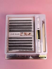 DIY Eyelash Cluster Kit Extensions Contains Adhesive Tweezers And Sealant - màu đen - Xem 8
