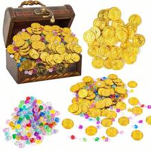 1/50/100 件塑料海盗金币、海盗宝石、宝藏珠宝假币，适用于海盗主题冒险、万圣节派对用品、秋季、圣诞节 - 彩色 - 查看 1