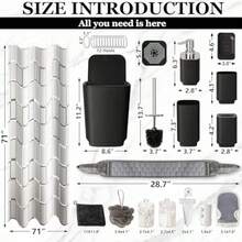 Black Restroom Decor And Accessories, Shower Curtains For Bathroom Sets, Bathroom Shower Curtain Sets, Bathroom Accessory Set With Trash Can, Bathroom Accessories Set, 29pcs - 11 - 查看 4
