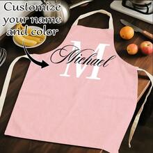 1pc Customizable Linen Kitchen Apron - Personalized Design, Photo Or Text - Durable Woven Polyester Cooking Apron - Multicolor - View 1
