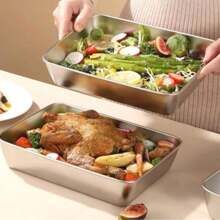 1pc Stainless Steel Food Storage Container - Kitchen Organization Set With Black Transparent Sealed Lid, Stackable, Suitable For Salad, Fruit, BBQ Side Dish Plate - Fruit Plate, Steamed Fish, Baked Fish Plate, For Refrigerator & Freezer