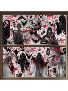 4 件套万圣节贴纸，适用于窗户、门、房间、家居装饰、节日庆典、场景氛围装饰、玻璃门、恐怖鬼屋装饰