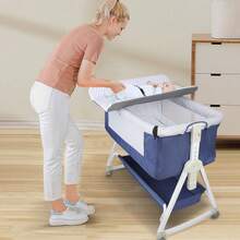 2-In-1 Foldable Wheeled Bassinet, Baby Bassinet, Baby Sleeper, Baby Changing Table, Height-Adjustable Multifunctional Bed, Changing Table, Storage Space Underneath, With Mosquito Net, Height-Adjustable, For 0-3 Years, Multiple Colors Available - Navy Blue - View 6