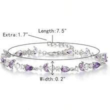 Crysdue Wedding Bridal Link Bracelet Brides Bridesmaids, Marquise Cubic Zirconia Tennis Bracelets Women Prom Jewelry - 02_紫色,銀色 7.5-9.1英寸 - 查看 5