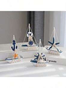 1pc Nautical Themed Decor, Mini Sailboat, Coastal Home Decor, Beach House Decoration, Anchor Rudder Ornament, Rope Sail, Tabletop Decor, Fireplace Mantel Decor, Ocean Theme Decoration, Maritime Decor, Shell Decor, Sailing Boat Ornament Set, Coastal Style Mini Ship Decor, With Anchor, Starfish, Steering Wheel, Suitable For Beach Theme Decor, Bathroom Accessories, Shelves Decoration, Office Desk Accents, Holiday Party Table Centerpiece - Boat - View 2