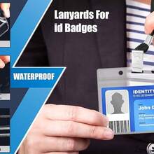 5/10/36 piezas Portador de tarjeta de identificación con nombre horizontal transparente de plástico con clip y cordón