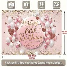 1 Fondo de pancarta para fiesta de cumpleaños 60 - Accling dorado brillante, rosa y blanco con confeti en forma de corazón, fondo de cabina fotográfica de fibra de poliéster adecuado para celebraciones interiores/exteriores, decoración de pared del hogar para todas las estaciones, decoraciones de paredes navideñas Decoración temática brillante + Decoración interior y exterior, Decoración de fiesta