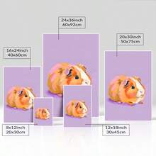 1pc Purple Guinea Pig Print Framed Wall Art - Canvas Prints Poster, Ready To Hang - Home Decor, Ideal For Home, Office Wall Decor, Family Gift, Living Room Bedroom Wall Decor - 酒紅色 - 查看 2