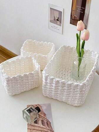 Handgjord vävd förvaringskorg, set med 1 eller 3 delar, förvaringskorg av pappersrep, för hemorganisering och förvaring, lämplig för vardagsrum, sovrum, köksskåp och kontor, heminredning, bondgårdsdekoration (liten + medel + stor), hyllkorg