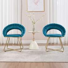 chairus 2er Set Loungesessel Wohnzimmer Samt Armlehnstuhl Sessel Schminkstuhl für Schlafzimmer Modern Polstersessel mit Goldenen Beinen - Blau - Übersicht 9