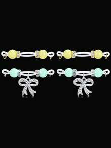 2Pairs Fake Nipple Rings - Adjustable Fit Daily Wear Nipple Nooses - 8mm Candy Beads, Fake Nipple Jewelry Faux Nipple Piercing Non Pierce Faux Barbells, Fake Nipple Piercings, Heart, Snake, Butterfly, Valentine For Lovers, Colorful