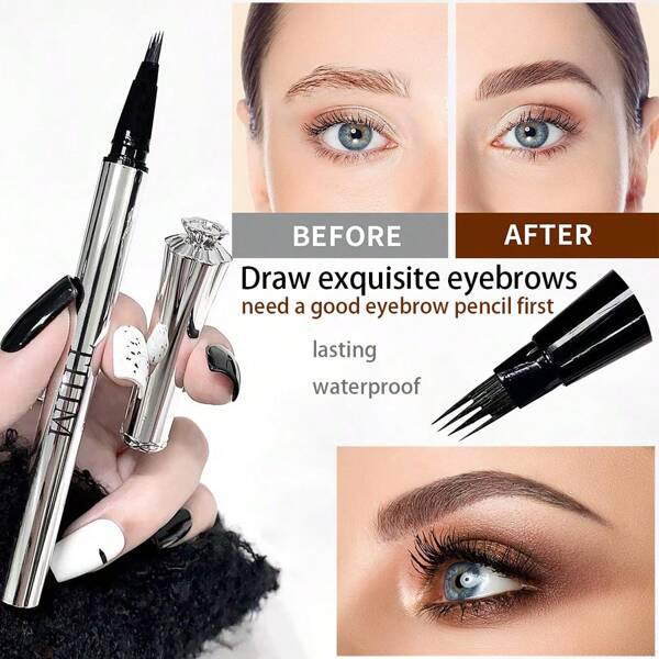 4-Prong Liquid Eyebrow Pencil 1pc, Fills In Sparse Brows, High Pigmentation, Easy For Beginners, Multiple Colors Available, Long-Lasting & Natural