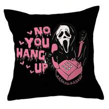 万圣节枕套，粉色“不，你挂了”恐怖鬼魂图案抱枕，农舍单面蓬松趣味万圣节装饰枕套，适用于室内外沙发装饰 - 彩色 - 查看 12