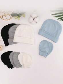 4Sets Newborn Hospital Hat Baby Hat And Anti Scratch Mittens Set For 0-3 Months Newborn Baby Girls Essentials Bonnet Infant Beanie Caps And Gloves Casual Everyday Hat - 彩色 - 查看 2