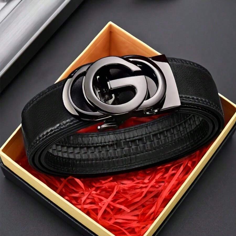 Men Genuine Leather Belts Designers Belts For Men Luxury Business Fashion Work Jeans Dress Belt, Perfect Accessory For Business And Casual Occasions - 黑色 - 查看 1