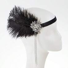 20 世纪 20 年代带羽毛的轻佻女郎头饰、咆哮的 20 年代向日葵羽毛头带、20 世纪 20 年代服装配饰、天然羽毛万圣节 - 彩色 - 查看 11