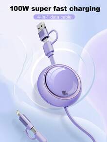 四合一 100W（MAX）快速充电充电器线和可伸缩一拖三线，TPE 充电数据线兼容 Iphone16/15/14/13/12/11/ S24/S23/S22/S21/Vivo/OPPO 系列，兼容小米，兼容华为，兼容 MacBook/iPad/移动电源/Air Pods Pro/iPad，高效充电线，礼物，返校用品兼容 、Android、相机、MP3 通用适配器 - 彩色 - 查看 10