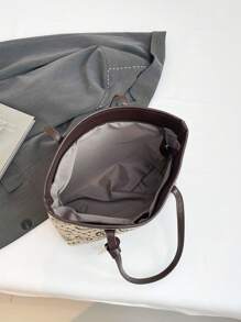 1 件白色复古花卉字母装饰金属五金 PU 手提包，大容量女士单肩包（金属吊坠左/右随机，不固定）