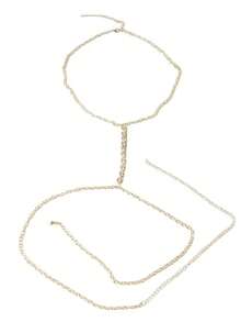 1 件简约空心心形交叉胸链配饰，时尚个性化箭头和心形身体链 - 金色 - 查看 4