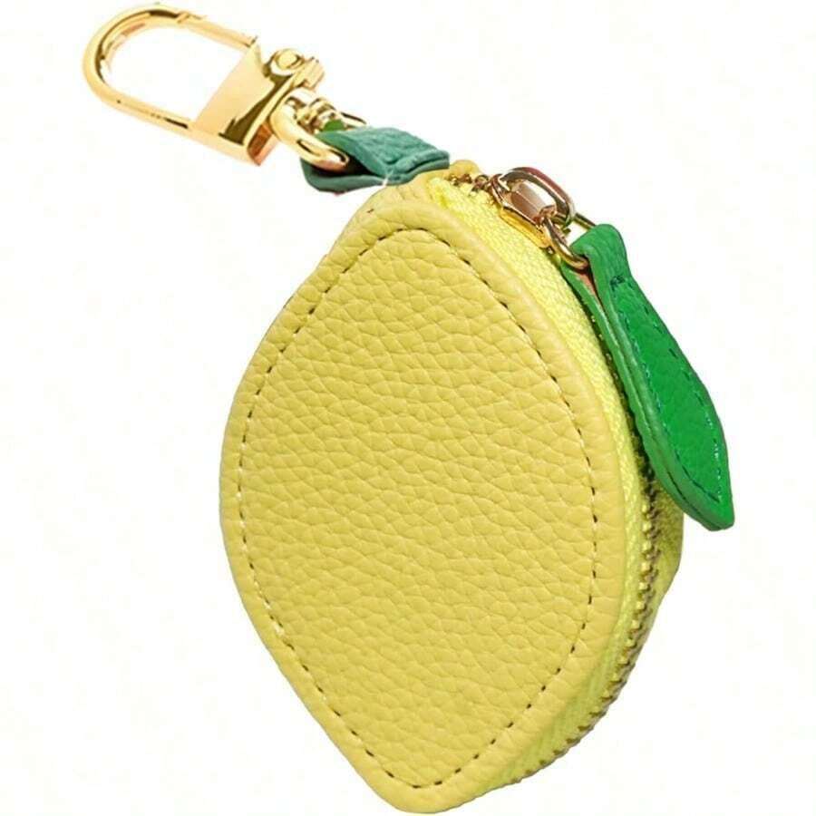 Lemon Coin Purse Charm Leather Change Purse With Keychain Cute Fruit Coin Pouch With Zipper Mini Fruit Bag Charm Coin Purse For Women Lemon Yellow - 黃色 - 查看 1