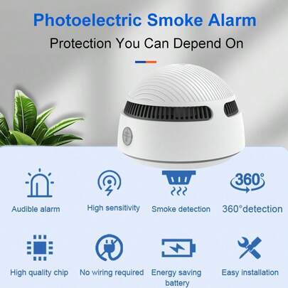 1pc Battery Powered Wireless Smoke Alarm Detector, Photoelectric Fire Smoke Sensor Suitable For Living Room, Bedroom, Kitchen, Farm, Factory, Hotel And More (Batteries Not Included)